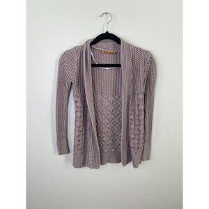 Belldini Womens Taupe Open-Front Knit Cardigan Sweater M Textured Cotton Blend